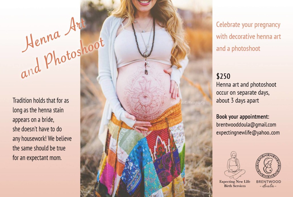 Nashville prenatal henna + photo session package with expecting new life Birth services and Brentwood doula